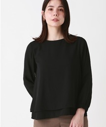 レイヤードブラウス/9分袖/ウォッシャブル/シフォンジョーゼット/無地
