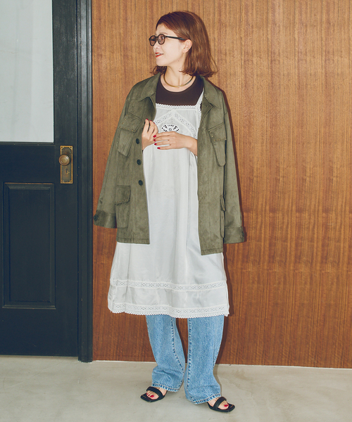 Spick & Span(スピックアンドスパン)の「ARCHIVE STANCE / アーカイブスタンス fale suede military JK(ミリタリージャケット・レディース・カーキ・FREE)」の2枚目の写真