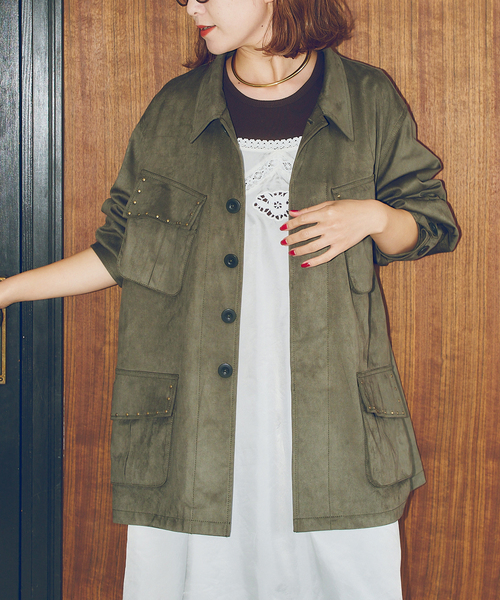 Spick & Span(スピックアンドスパン)の「ARCHIVE STANCE / アーカイブスタンス fale suede military JK(ミリタリージャケット・レディース・カーキ・FREE)」の3枚目の写真