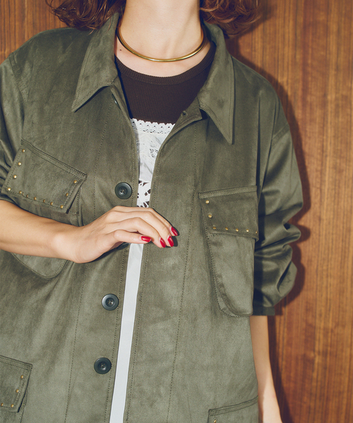 Spick & Span(スピックアンドスパン)の「ARCHIVE STANCE / アーカイブスタンス fale suede military JK(ミリタリージャケット・レディース・カーキ・FREE)」の6枚目の写真