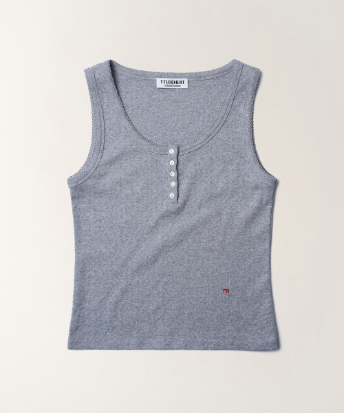 TTUDEMENT(トュードメント)の「EYELET HENLEY TANK TOP_MELANGE GREY(Tシャツ/カットソー・レディース・その他・FREE)」の2枚目の写真