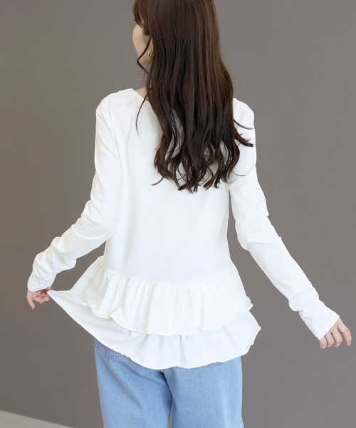 Aletta vita(アレッタビータ)の「スパン天竺裾フリル長袖プルオーバー(Tシャツ/カットソー・レディース・ブラック/オフホワイト・M)」の16枚目の写真