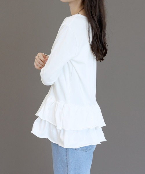 Aletta vita(アレッタビータ)の「スパン天竺裾フリル長袖プルオーバー(Tシャツ/カットソー・レディース・ブラック/オフホワイト・M)」の15枚目の写真