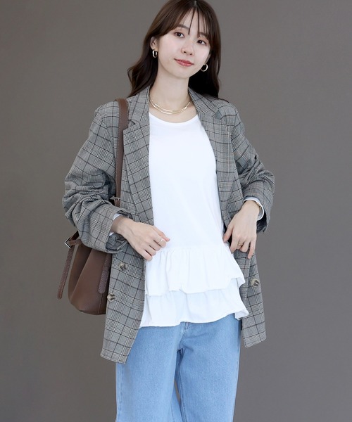 Aletta vita(アレッタビータ)の「スパン天竺裾フリル長袖プルオーバー(Tシャツ/カットソー・レディース・ブラック/オフホワイト・M)」の19枚目の写真