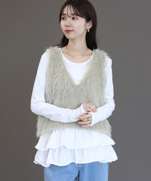 Aletta vita(アレッタビータ)の「スパン天竺裾フリル長袖プルオーバー(Tシャツ/カットソー・レディース・ブラック/オフホワイト・M)」の21枚目の写真