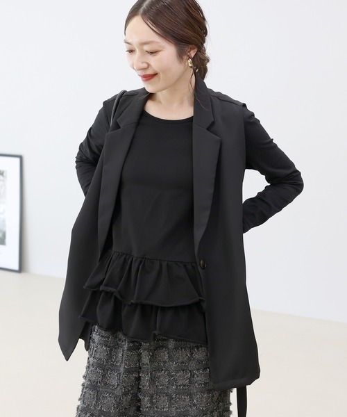 Aletta vita(アレッタビータ)の「スパン天竺裾フリル長袖プルオーバー(Tシャツ/カットソー・レディース・ブラック/オフホワイト・M)」の9枚目の写真