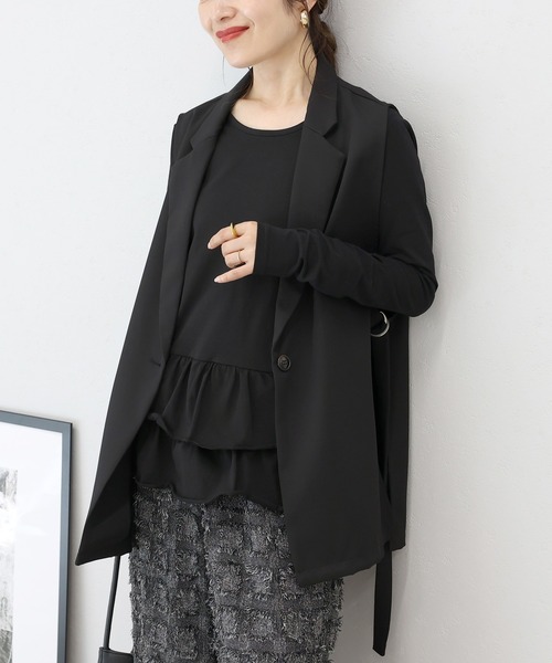 Aletta vita(アレッタビータ)の「スパン天竺裾フリル長袖プルオーバー(Tシャツ/カットソー・レディース・ブラック/オフホワイト・M)」の8枚目の写真