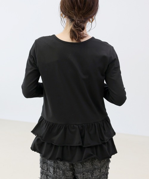 Aletta vita(アレッタビータ)の「スパン天竺裾フリル長袖プルオーバー(Tシャツ/カットソー・レディース・ブラック/オフホワイト・M)」の4枚目の写真