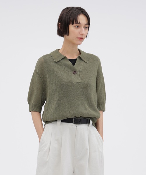 MHL.(エムエイチエル)の「COATED COTTON(ニット/セーター・レディース・グリーン/ネイビー・2)」の2枚目の写真