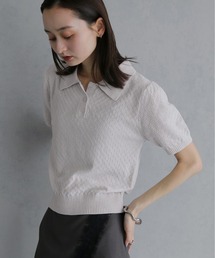【&g'aime 】モールヤーンカノコ編みポロニット Chenille Moss Stitch Polo Knit