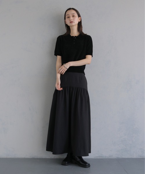 &g'aime（アンジェム）の「【&ｇ'aime 】モールヤーンカノコ編みポロニット　Chenille Moss Stitch Polo Knit（ポロシャツ・レディース・アイボリー/ブラウン/ブラック・FREE）」の21枚目の写真