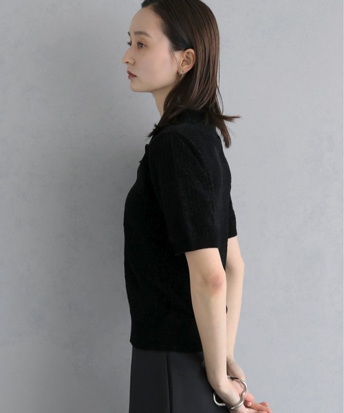 &g'aime（アンジェム）の「【&ｇ'aime 】モールヤーンカノコ編みポロニット　Chenille Moss Stitch Polo Knit（ポロシャツ・レディース・アイボリー/ブラウン/ブラック・FREE）」の8枚目の写真