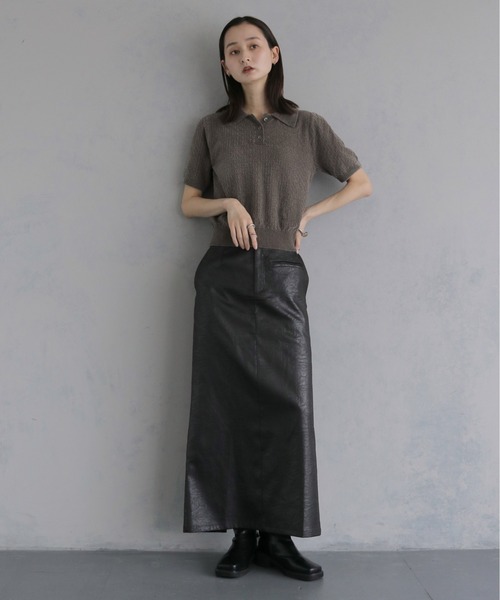 &g'aime（アンジェム）の「【&ｇ'aime 】モールヤーンカノコ編みポロニット　Chenille Moss Stitch Polo Knit（ポロシャツ・レディース・アイボリー/ブラウン/ブラック・FREE）」の11枚目の写真