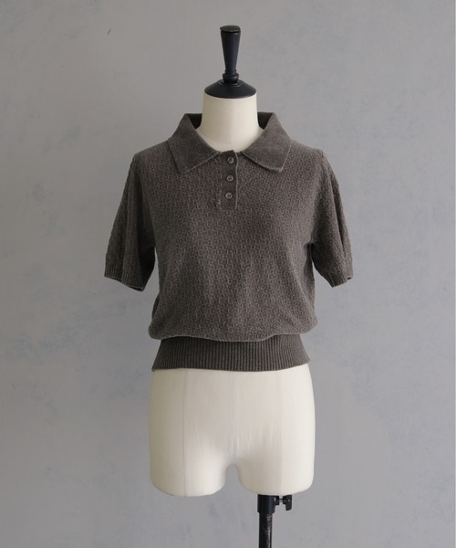 &g'aime（アンジェム）の「【&ｇ'aime 】モールヤーンカノコ編みポロニット　Chenille Moss Stitch Polo Knit（ポロシャツ・レディース・アイボリー/ブラウン/ブラック・FREE）」の13枚目の写真
