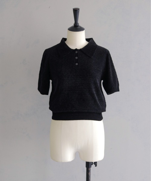 &g'aime（アンジェム）の「【&ｇ'aime 】モールヤーンカノコ編みポロニット　Chenille Moss Stitch Polo Knit（ポロシャツ・レディース・アイボリー/ブラウン/ブラック・FREE）」の14枚目の写真