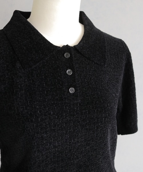 &g'aime（アンジェム）の「【&ｇ'aime 】モールヤーンカノコ編みポロニット　Chenille Moss Stitch Polo Knit（ポロシャツ・レディース・アイボリー/ブラウン/ブラック・FREE）」の17枚目の写真