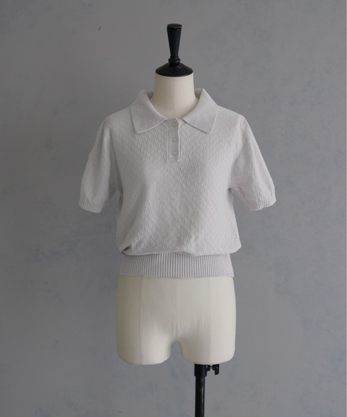&g'aime（アンジェム）の「【&ｇ'aime 】モールヤーンカノコ編みポロニット　Chenille Moss Stitch Polo Knit（ポロシャツ・レディース・アイボリー/ブラウン/ブラック・FREE）」の12枚目の写真