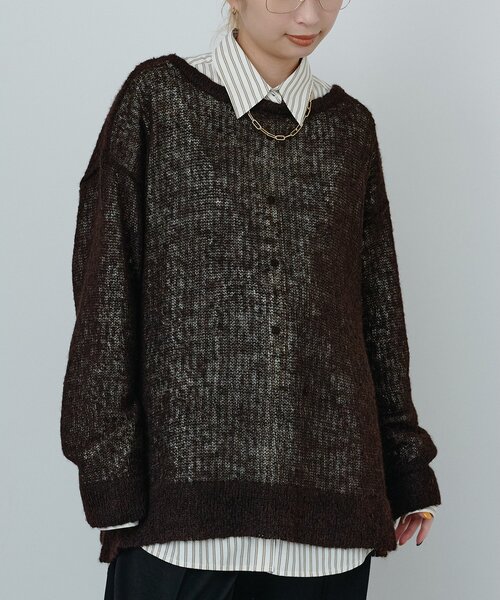 Whim Gazette(ウィムガゼット)の「〈WEB限定〉【Nuition】シアーモヘヤプルオーバー(ニット/セーター・レディース・ブラウン/アイボリー・FREE)」の1枚目の写真