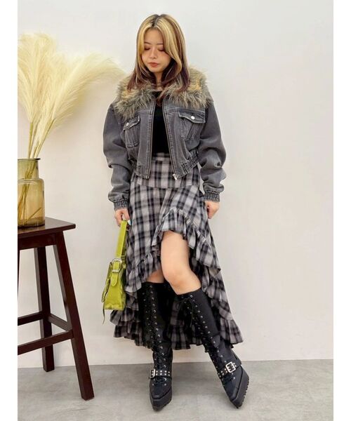 EVRIS(エヴリス)の「ランダムチェックアシンメトリースカート(スカート・レディース・グレー/ホワイト・SMALL/MEDIUM)」の8枚目の写真