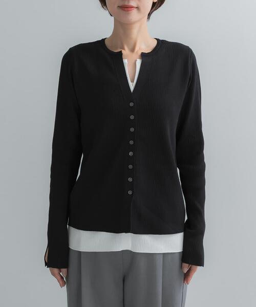 URBAN RESEARCH ROSSO WOMEN(アーバンリサーチ ロッソ)の「Torrazzo Donna LAYERED V-NECK TOP(ニット/セーター・レディース・ブラック/グレー・FREE)」の7枚目の写真