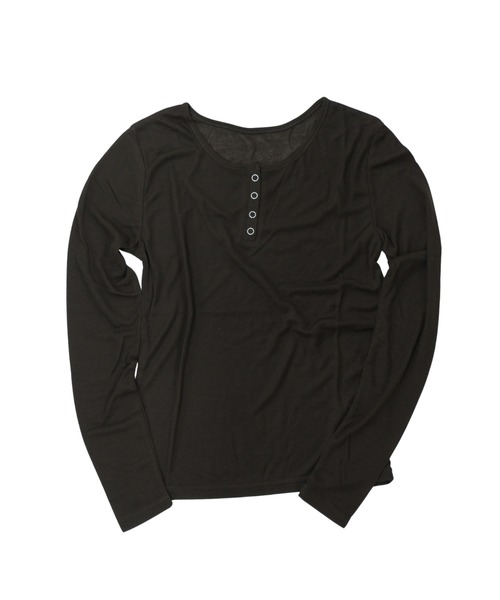 bashful base Oriental(バッシュフルベースオリエンタル)の「【bbO】シアーテレコヘンリーネックトップス(Tシャツ/カットソー・レディース・オフホワイト/ピンク/ライトブルー/ブラウン/グレー・FREE)」の4枚目の写真