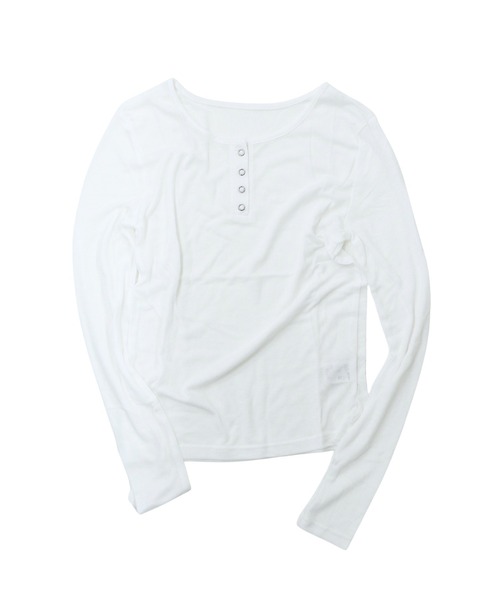bashful base Oriental(バッシュフルベースオリエンタル)の「【bbO】シアーテレコヘンリーネックトップス(Tシャツ/カットソー・レディース・オフホワイト/ピンク/ライトブルー/ブラウン/グレー・FREE)」の2枚目の写真