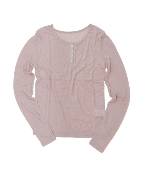 bashful base Oriental(バッシュフルベースオリエンタル)の「【bbO】シアーテレコヘンリーネックトップス(Tシャツ/カットソー・レディース・オフホワイト/ピンク/ライトブルー/ブラウン/グレー・FREE)」の1枚目の写真