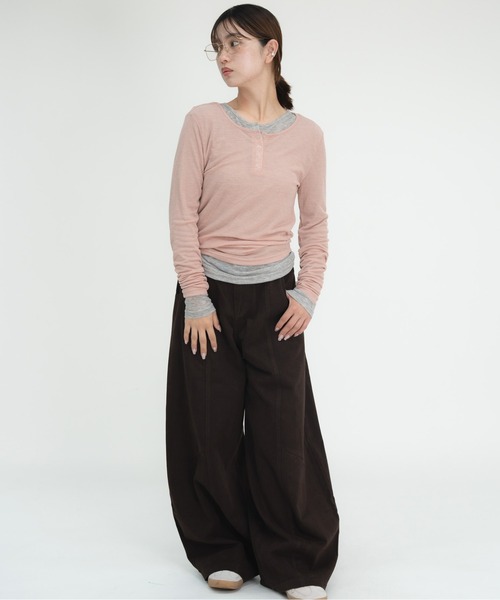 bashful base Oriental(バッシュフルベースオリエンタル)の「【bbO】シアーテレコヘンリーネックトップス(Tシャツ/カットソー・レディース・オフホワイト/ピンク/ライトブルー/ブラウン/グレー・FREE)」の20枚目の写真