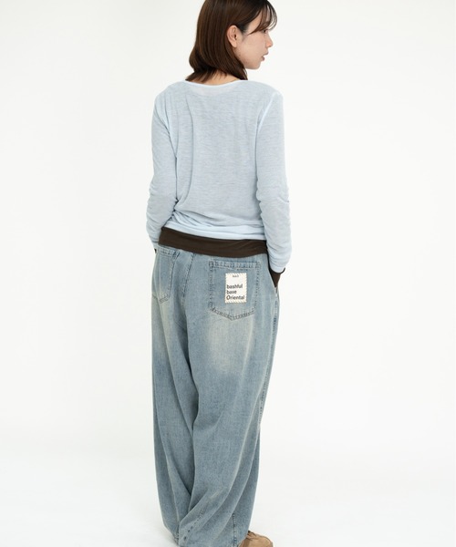 bashful base Oriental(バッシュフルベースオリエンタル)の「【bbO】シアーテレコヘンリーネックトップス(Tシャツ/カットソー・レディース・オフホワイト/ピンク/ライトブルー/ブラウン/グレー・FREE)」の12枚目の写真