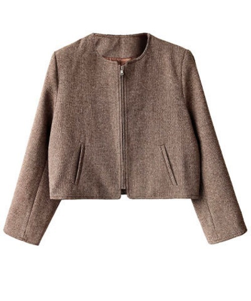＆soiree（アンドソワレ）の「ジップアップノーカラージャケット（ノーカラージャケット・レディース・ブラウン・LARGE/MEDIUM）」の4枚目の写真