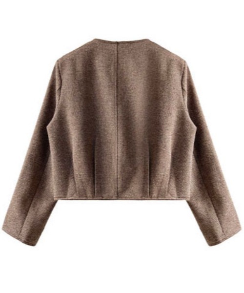 ＆soiree（アンドソワレ）の「ジップアップノーカラージャケット（ノーカラージャケット・レディース・ブラウン・LARGE/MEDIUM）」の5枚目の写真