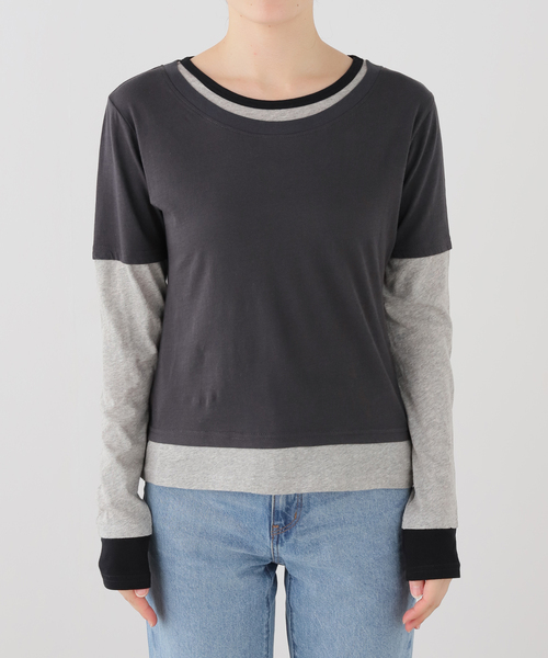 Gimaguas(ギマガス)の「gimaguas/ギマガス トリプルTEE(Tシャツ/カットソー・レディース・チャコールグレー/ライトグレー・FREE)」の1枚目の写真