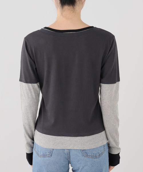 Gimaguas(ギマガス)の「gimaguas/ギマガス トリプルTEE(Tシャツ/カットソー・レディース・チャコールグレー/ライトグレー・FREE)」の4枚目の写真