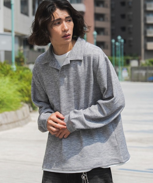 WEGO(ウィゴー)の「WEGO/【26年秋冬新作】フェイクレイヤードニットポロ(LS)(ニット/セーター・メンズ・ブラック/杢グレー/チャコールグレー・LARGE/MEDIUM)」の1枚目の写真