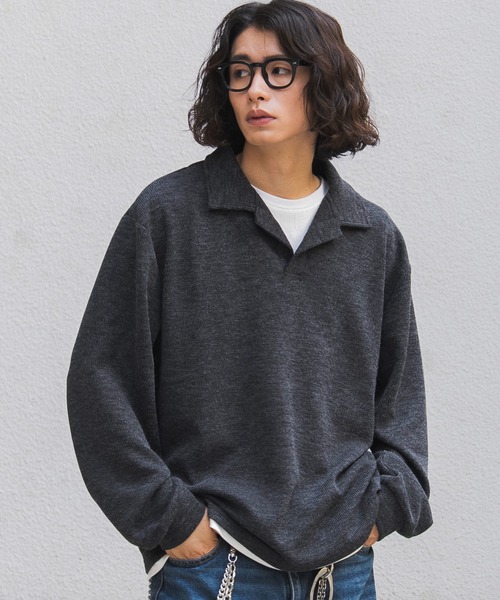 WEGO(ウィゴー)の「WEGO/【26年秋冬新作】フェイクレイヤードニットポロ(LS)(ニット/セーター・メンズ・ブラック/杢グレー/チャコールグレー・LARGE/MEDIUM)」の3枚目の写真