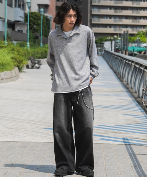 WEGO(ウィゴー)の「WEGO/【26年秋冬新作】フェイクレイヤードニットポロ(LS)(ニット/セーター・メンズ・ブラック/杢グレー/チャコールグレー・LARGE/MEDIUM)」の4枚目の写真