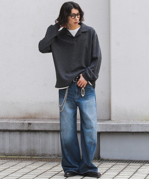 WEGO(ウィゴー)の「WEGO/【26年秋冬新作】フェイクレイヤードニットポロ(LS)(ニット/セーター・メンズ・ブラック/杢グレー/チャコールグレー・LARGE/MEDIUM)」の6枚目の写真