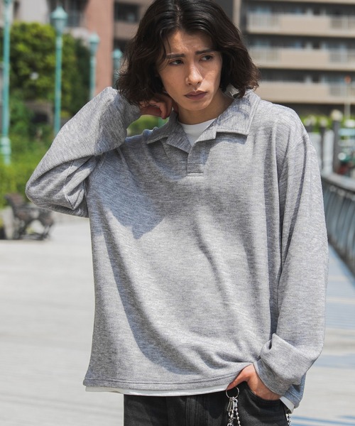 WEGO(ウィゴー)の「WEGO/【26年秋冬新作】フェイクレイヤードニットポロ(LS)(ニット/セーター・メンズ・ブラック/杢グレー/チャコールグレー・LARGE/MEDIUM)」の11枚目の写真