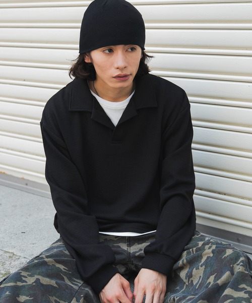 WEGO(ウィゴー)の「WEGO/【26年秋冬新作】フェイクレイヤードニットポロ(LS)(ニット/セーター・メンズ・ブラック/杢グレー/チャコールグレー・LARGE/MEDIUM)」の15枚目の写真