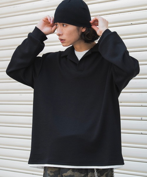 WEGO(ウィゴー)の「WEGO/【26年秋冬新作】フェイクレイヤードニットポロ(LS)(ニット/セーター・メンズ・ブラック/杢グレー/チャコールグレー・LARGE/MEDIUM)」の16枚目の写真
