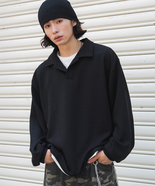 WEGO(ウィゴー)の「WEGO/【26年秋冬新作】フェイクレイヤードニットポロ(LS)(ニット/セーター・メンズ・ブラック/杢グレー/チャコールグレー・LARGE/MEDIUM)」の17枚目の写真