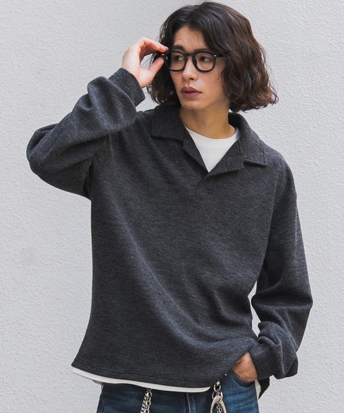 WEGO(ウィゴー)の「WEGO/【26年秋冬新作】フェイクレイヤードニットポロ(LS)(ニット/セーター・メンズ・ブラック/杢グレー/チャコールグレー・LARGE/MEDIUM)」の20枚目の写真