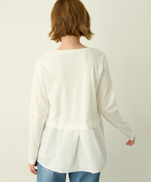 Petit Honfleur（プチオンフルール）の「タックレイヤードロングスリーブTシャツ【無地・ストライプ】（Tシャツ/カットソー・レディース・サックスブルー/ホワイト・M/L）」の3枚目の写真