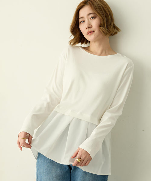 Petit Honfleur（プチオンフルール）の「タックレイヤードロングスリーブTシャツ【無地・ストライプ】（Tシャツ/カットソー・レディース・サックスブルー/ホワイト・M/L）」の5枚目の写真