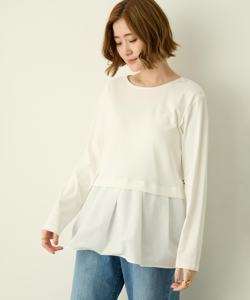 Petit Honfleur（プチオンフルール）の「タックレイヤードロングスリーブTシャツ【無地・ストライプ】（Tシャツ/カットソー・レディース・サックスブルー/ホワイト・M/L）」の7枚目の写真