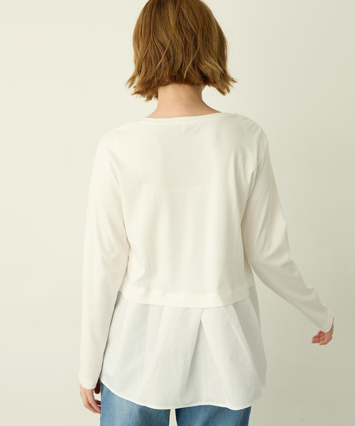 Petit Honfleur（プチオンフルール）の「タックレイヤードロングスリーブTシャツ【無地・ストライプ】（Tシャツ/カットソー・レディース・サックスブルー/ホワイト・M/L）」の9枚目の写真