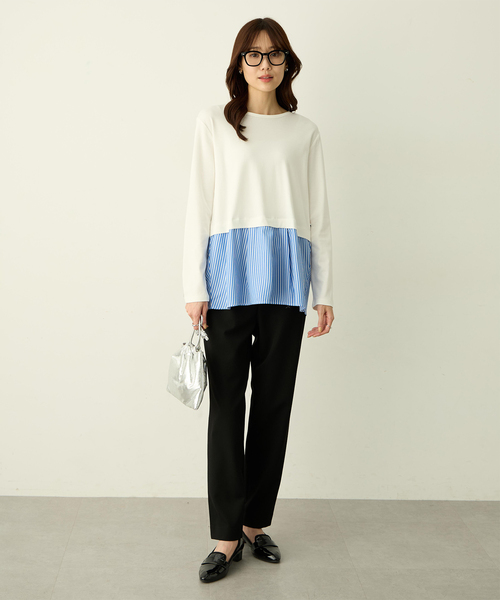 Petit Honfleur（プチオンフルール）の「タックレイヤードロングスリーブTシャツ【無地・ストライプ】（Tシャツ/カットソー・レディース・サックスブルー/ホワイト・M/L）」の14枚目の写真