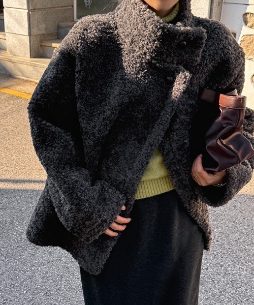 Aelina(エリナ)の「スタンドカラーフェイクムートンコート(その他アウター・レディース・ブラウン/ベージュ/チャコールグレー・FREE)」の2枚目の写真