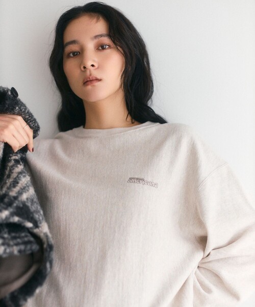 AMERICANA(アメリカーナ)の「Americana/アメリカーナ Americana × Firsthand 別注 裏毛 アウトラインロゴプリント ロングスリーブTシャツ(Tシャツ/カットソー・レディース・モカ/オフホワイト/チャコールグレー・FREE)」の12枚目の写真