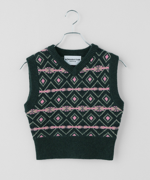 JOURNAL STANDARD(ジャーナルスタンダード)の「【NOMARHYTHM TEXTILE /ノ-マリズム テキスタイル】Fairgyle Knit Vest(ベスト・レディース・グリーン・X-SMALL)」の1枚目の写真